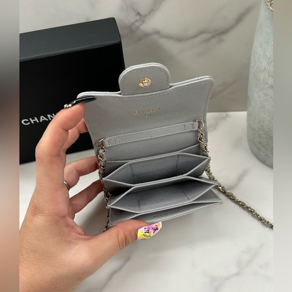 ❌SOLD❌🔥RARE!! CHANEL•Caviar Quilted Matelasse Mini Card Holder Wallet on Chain - Picture 5 of 8